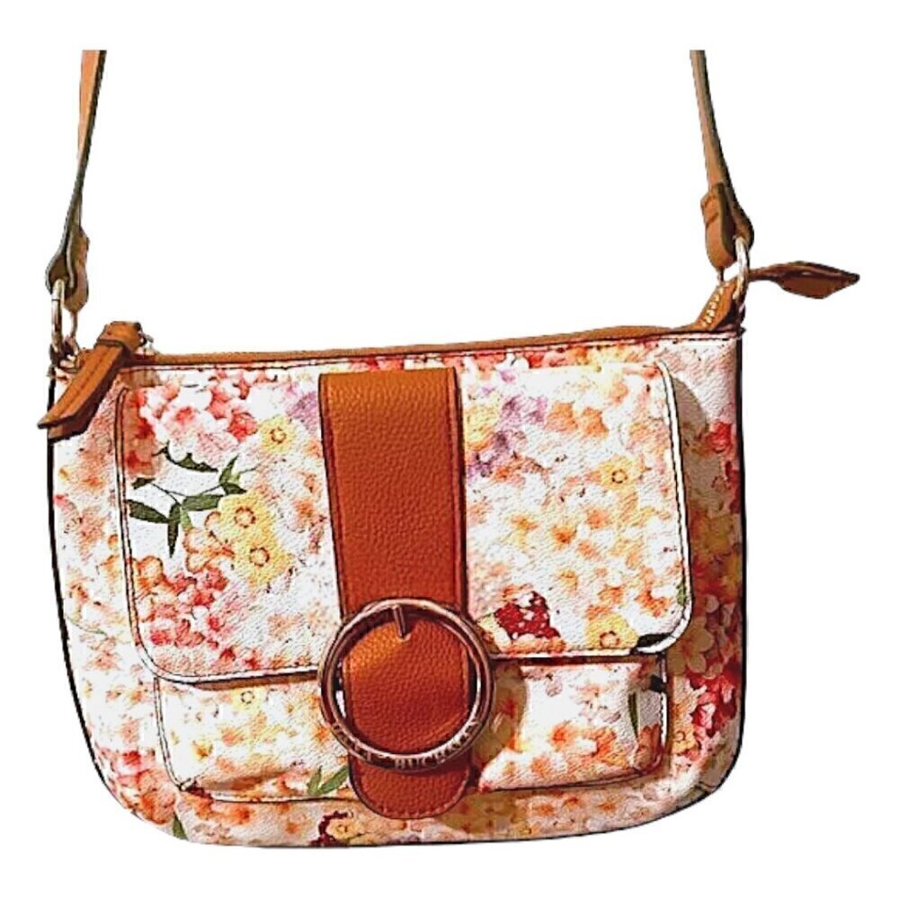 NWOT Dana Buchman Cream Watercolor Floral Flowery Crossbody Purse Saddle Handbag